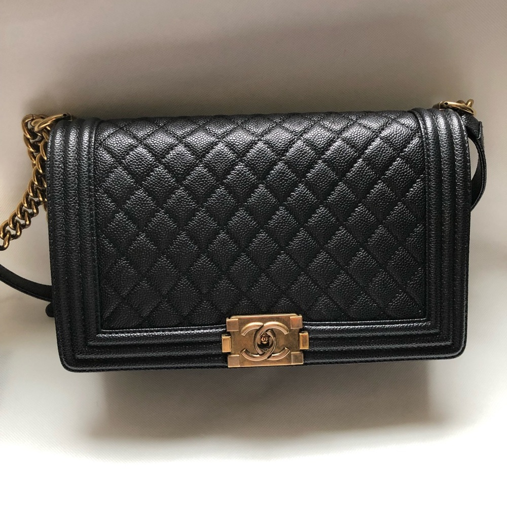 Chanel Black Caviar Boy Bag New Medium Gently Used